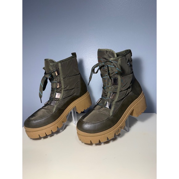 YOKI Women's Olive Green Puffer Combat Lug Sole Boots Size 10 - Picture 3 of 9